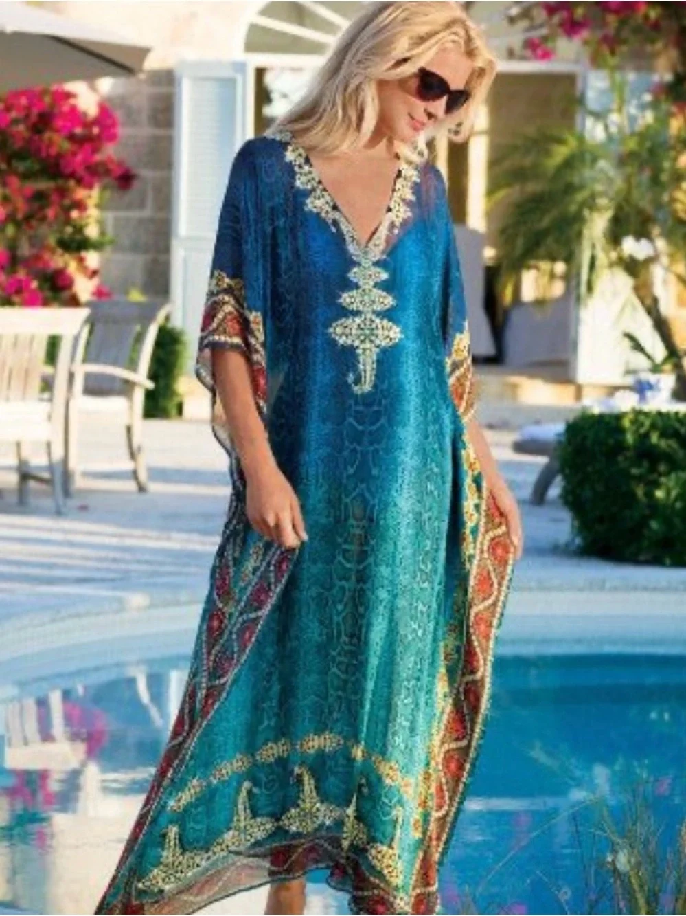 Soft Surroundings Cote D’azur Chiffon  Kaftan Dress - Embellished Rare Vintage​